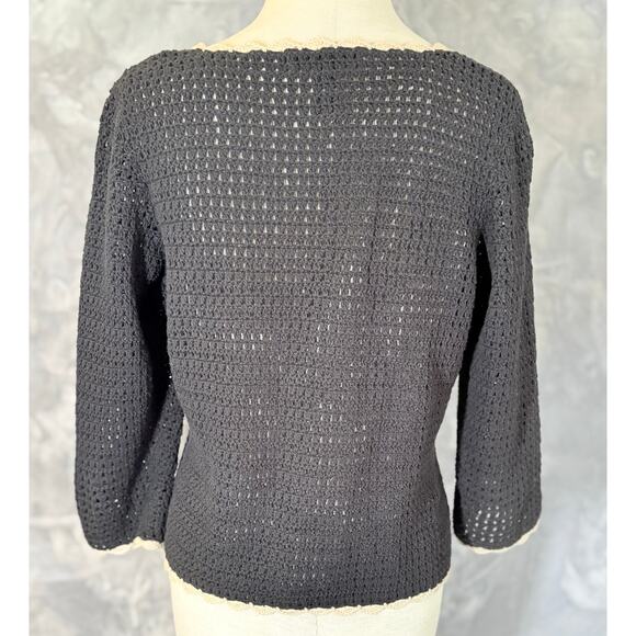 Vintage Y2K Crochet Cropped Cardigan Sweater M Old Money Preppy Office Siren - Picture 4 of 10